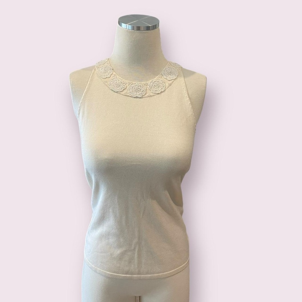 Ann Taylor cream beaded neckline Sleeveless Top